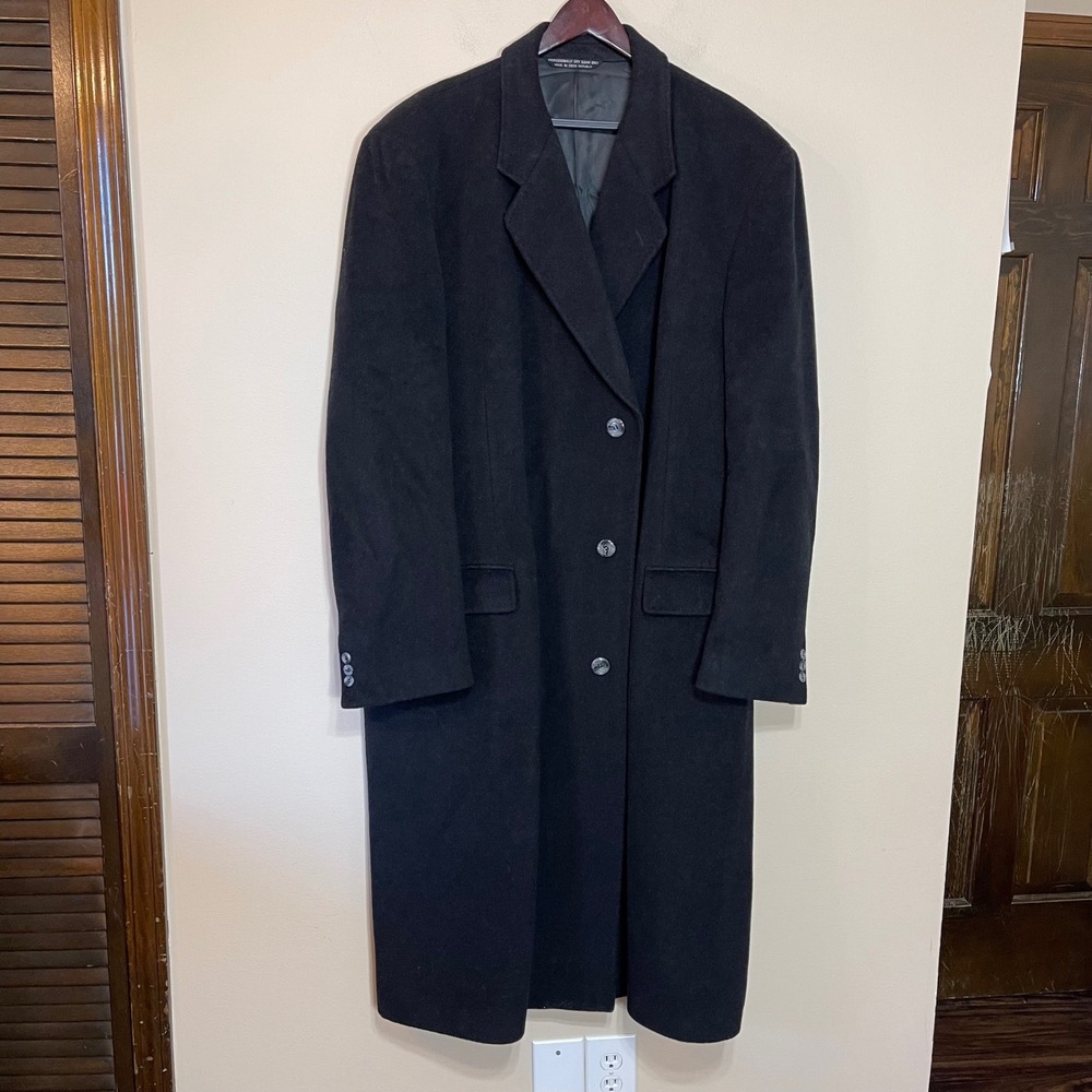 di Silver Mens Cashmere Blend Overcoat Black Long Topcoat XL 50